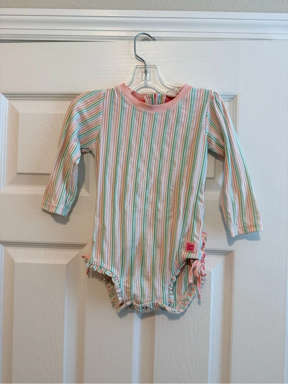 Ruffle Butts Pastel Pink, Mint & Cream Striped Long Sleeve One-Piece